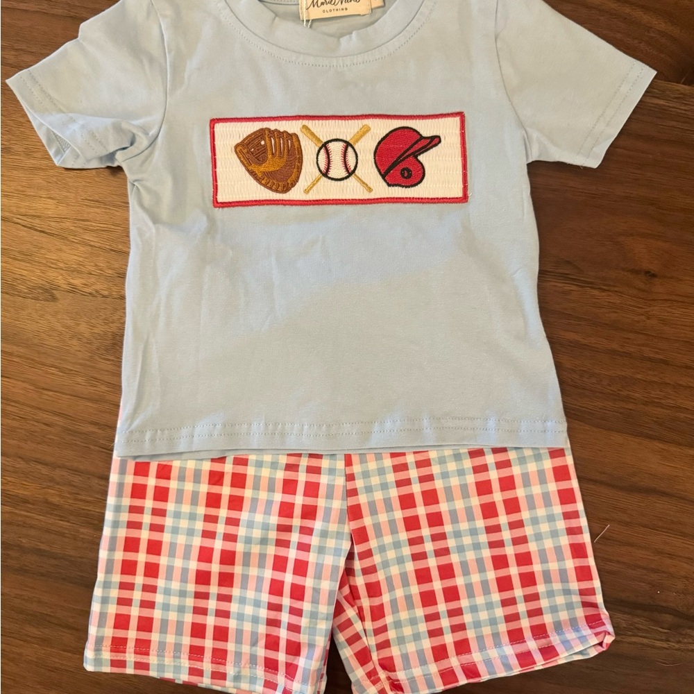 Kids Baseball Matching Set - Blue and Red Plaid
